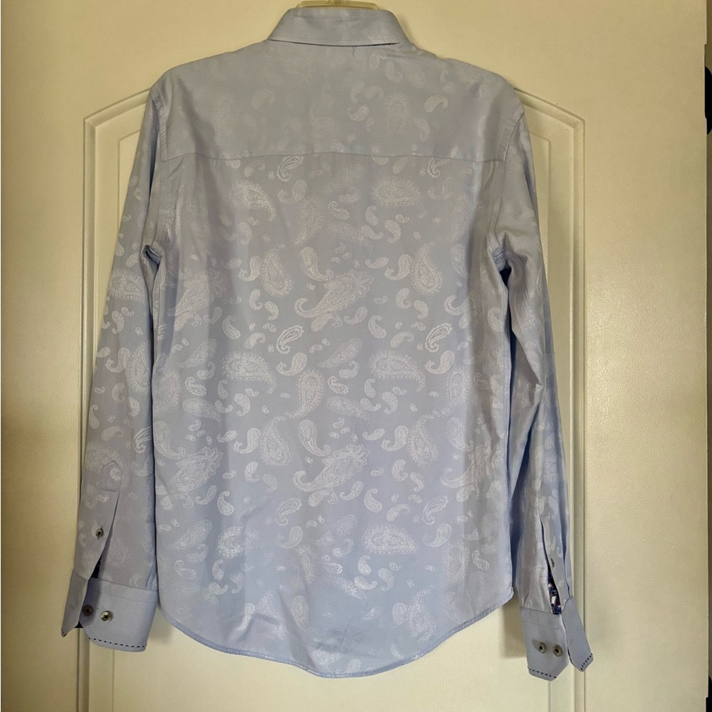 Eight X Men's light blue Dress Shirt with paisley print size medium - Picture 8 of 8
